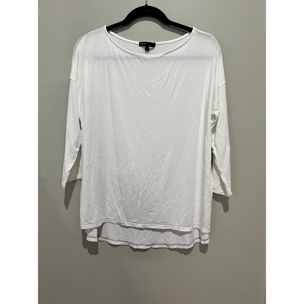 Gibson White with Purple Stitching 3/4 Length Sleeve Large